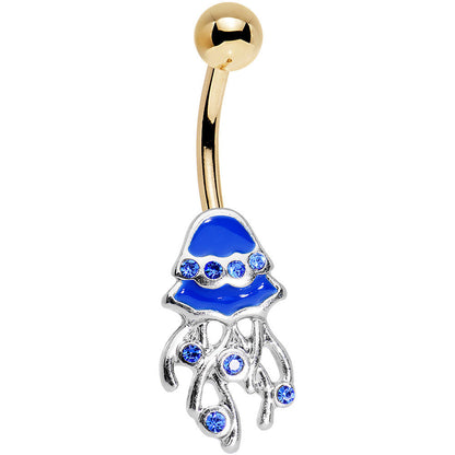 Royal Blue Gem Gold PVD Blue Jellyfish Belly Ring