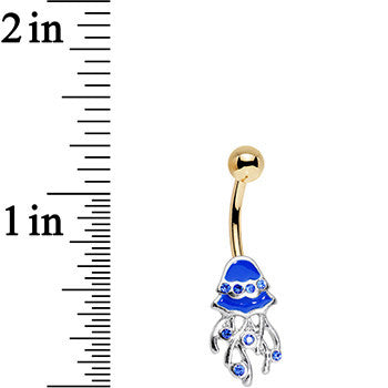 Royal Blue Gem Gold PVD Blue Jellyfish Belly Ring