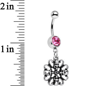 Pink Gem Quadruple Halloween Skull and Snake Dangle Belly Ring