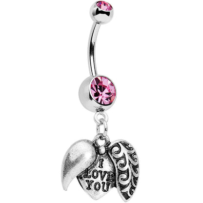 Pink Gem Paisley Love Locket Heart Dangle Belly Ring