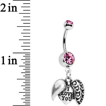 Pink Gem Paisley Love Locket Heart Dangle Belly Ring