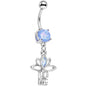 Light Blue Faux Opal Framework Love Lotus Flower Dangle Belly Ring