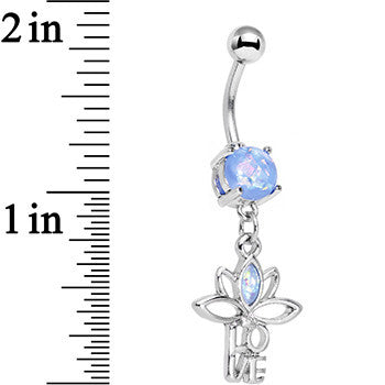 Light Blue Faux Opal Framework Love Lotus Flower Dangle Belly Ring