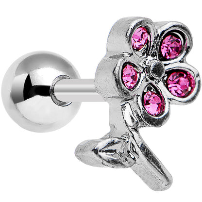 16 Gauge Pink Gem Petal Flower Right Ear Cartilage Earring