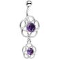 Purple Gem Framework Double Flower Dangle Belly Ring