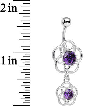 Purple Gem Framework Double Flower Dangle Belly Ring