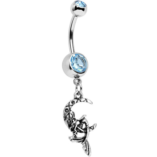 Aqua Gem Moon and Ms Mermaid Dangle Belly Ring