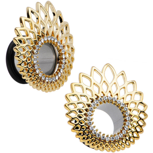 1/2 Clear Gem Golden Gala Feather Single Flare Tunnel Plug Set