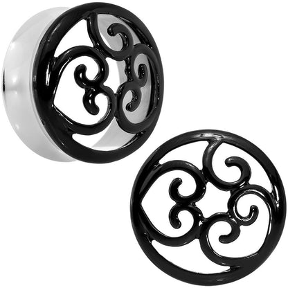 28mm Steel Black Filigree Duet Heart Saddle Plug Set