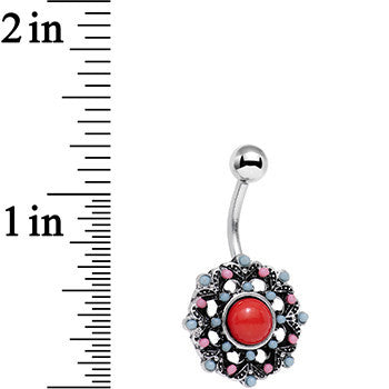 Red Blue Faux Turquoise Southwestern Flower Belly Ring