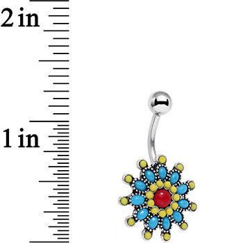 Red Blue Faux Turquoise Southwestern Power Flower Belly Ring