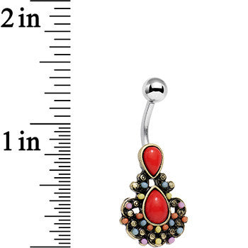 Red Orb Splash of Color Southwestern Elegant Drop Belly Ring