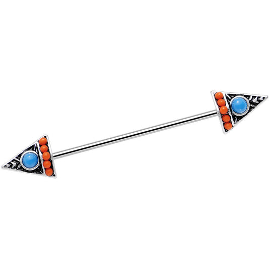 14 Gauge Blue Orange Artistic Deco Arrowhead Industrial Barbell 38mm