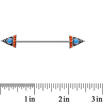14 Gauge Blue Orange Artistic Deco Arrowhead Industrial Barbell 38mm