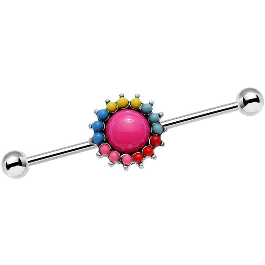 14 Gauge Prismatic Sunburst Flower Industrial Barbell 38mm