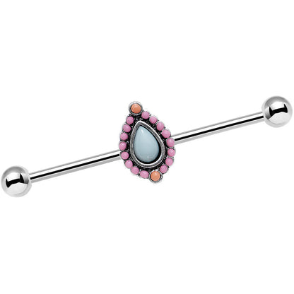 14 Gauge Light Blue and Pink Pastel Teardrop Industrial Barbell 38mm