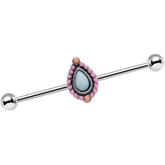 14 Gauge Light Blue and Pink Pastel Teardrop Industrial Barbell 38mm