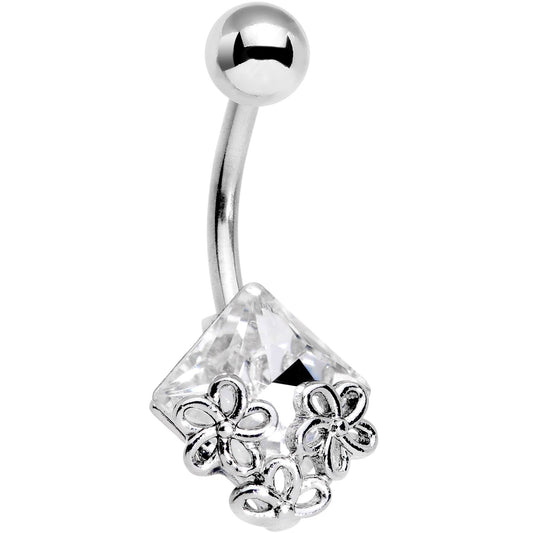 Clear Gem Square Lovely Garden Belly Ring