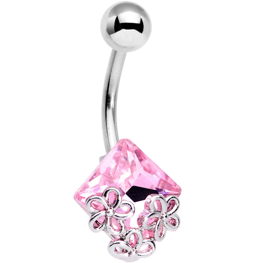 Pink Gem Square Lovely Garden Belly Ring