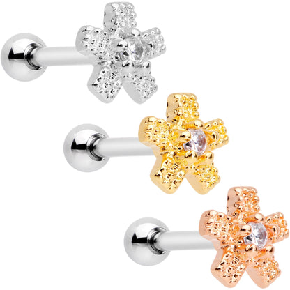 1/4 Multi Tone Star Flower Gem Cartilage Tragus Earring Three Pack Set