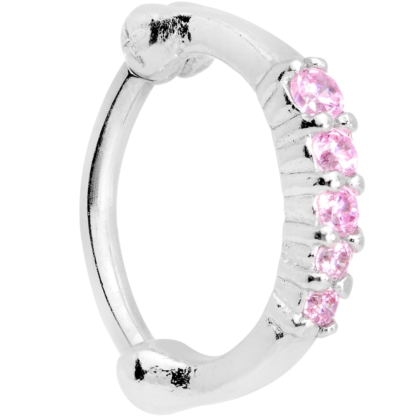 16 Gauge 5/16 Pink Gem Curved Hinged Cartilage Clicker