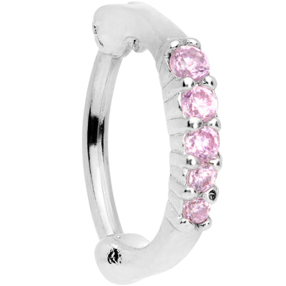 16 Gauge 5/16 Pink Gem Curved Hinged Cartilage Clicker