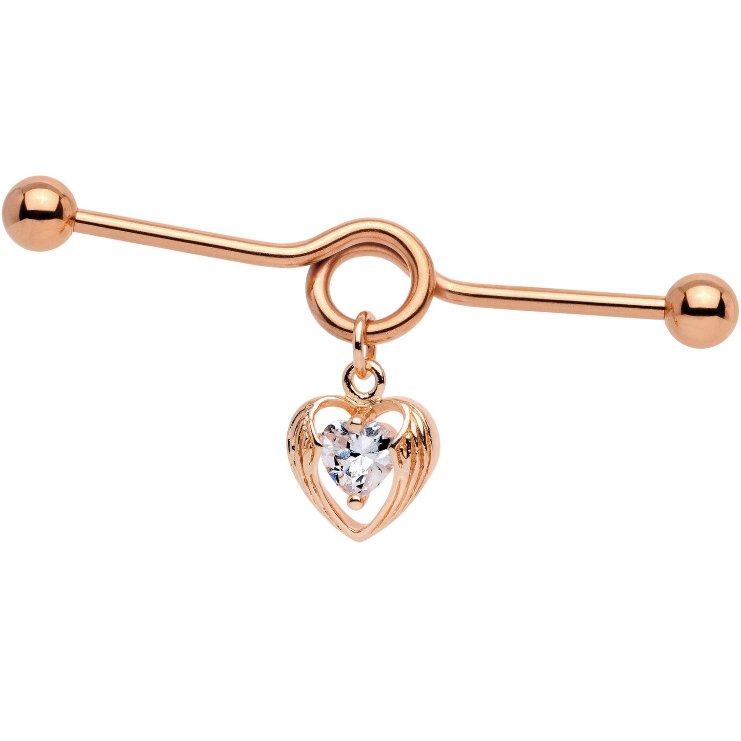 Clear CZ Rose Gold Tone Hugged Heart Industrial Barbell 38mm