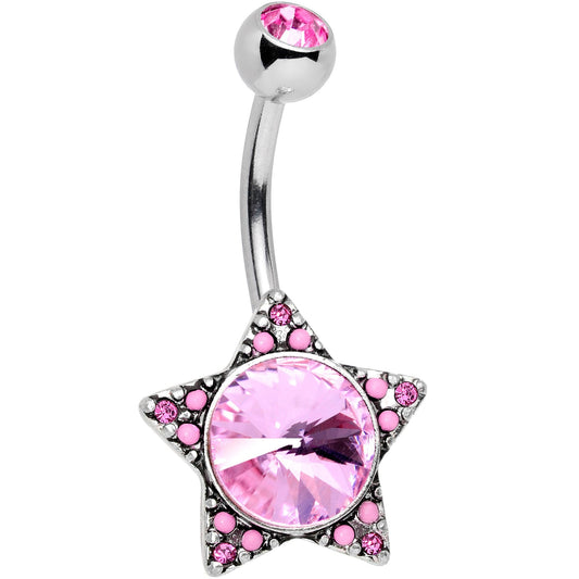 Pink Gem Encrusted Big Star Belly Ring