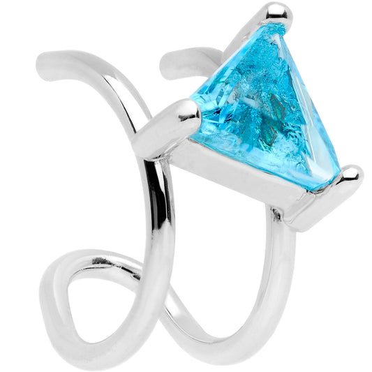 Aqua CZ Gem Triangle Bling Non Pierced Ear Cuff