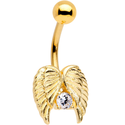 Clear CZ Gem Gold PVD Wings of an Angel Belly Ring