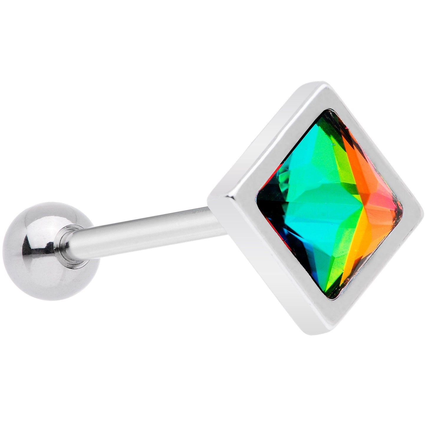 Rainbow Gem Rhombus Barbell Tongue Ring