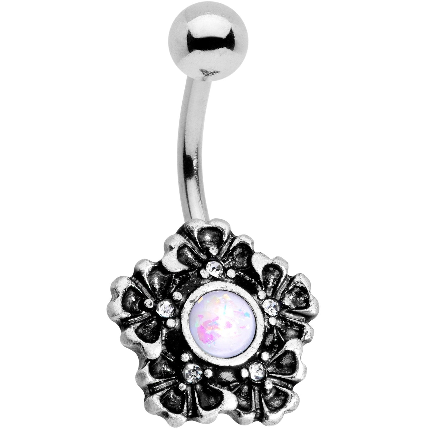 White Faux Opal Flower Garden Belly Ring