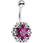 Pink Purple Gem Round Flower Belly Ring