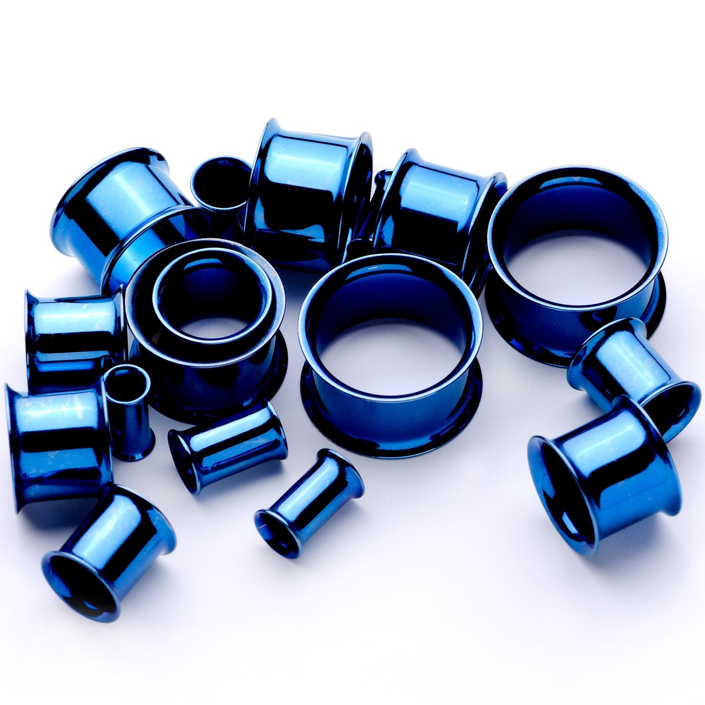 Blue Anodized Steel Double Flare Tunnel Plug Set 4mm to 16mm