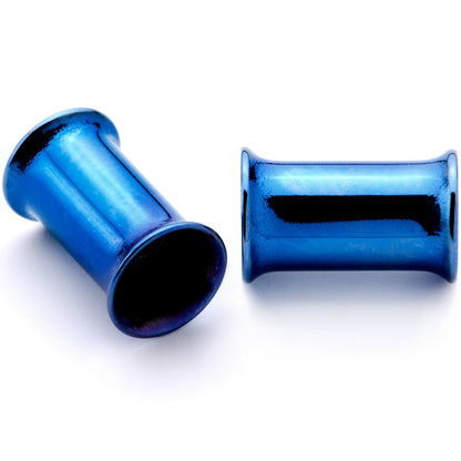 Blue Anodized Steel Double Flare Tunnel Plug Set 4mm to 16mm