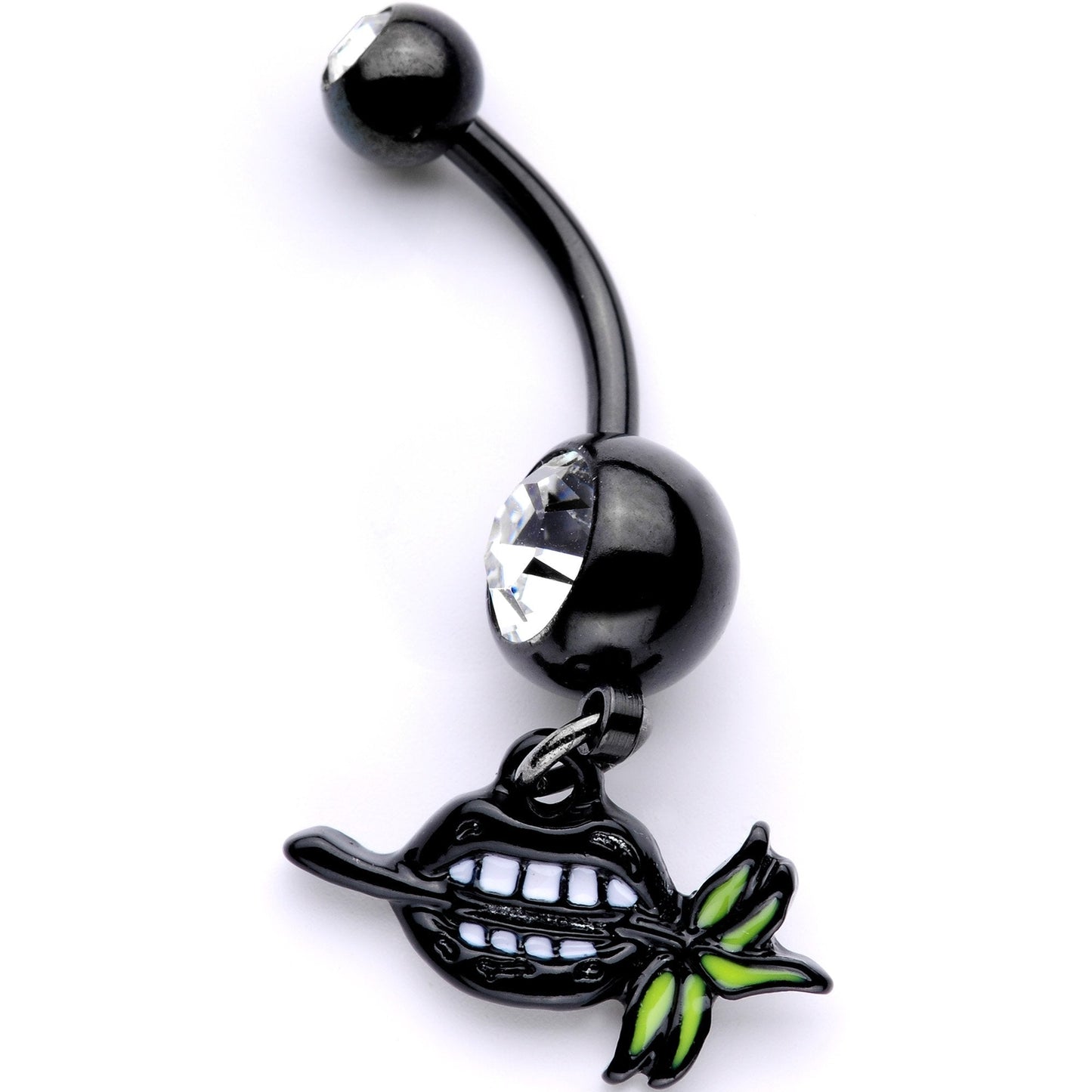 Clear Gem Black Anodized Black Lips of Death Dangle Belly Ring