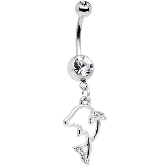 Clear Gem Hollow Dolphin Dangle Belly Ring