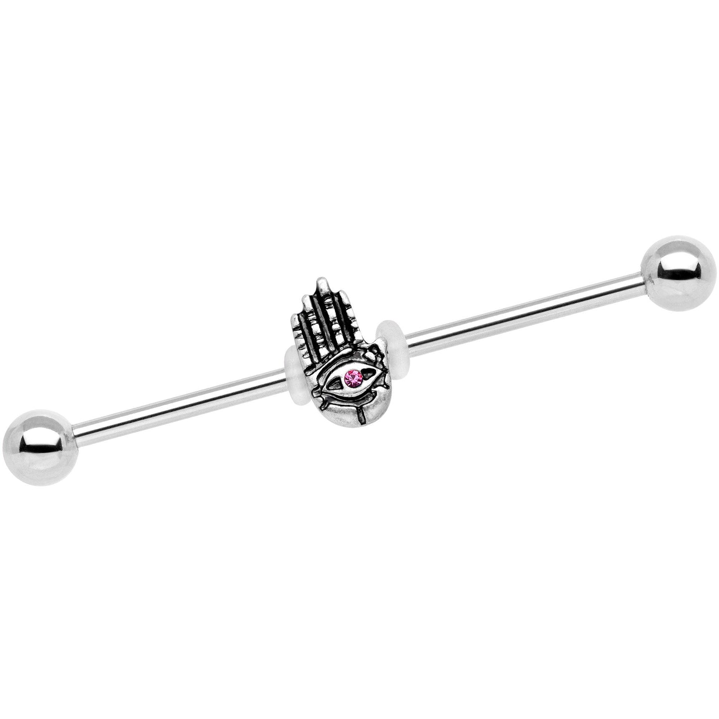 Pink Gem Hamsa Eye Industrial Barbell 38mm