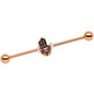 Pink Gem Rose Gold Tone Hamsa Eye Industrial Barbell 38mm