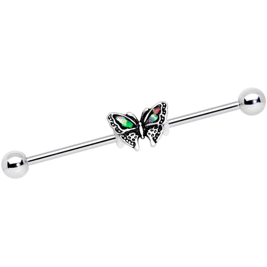 White Faux Opal Summer Butterfly Industrial Barbell 38mm