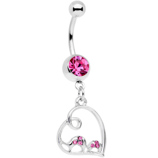 Pink Gem Swirling Heart Cluster Dangle Belly Ring