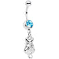 Aqua Gem Luck Be A Kitty Cat Tonight Dangle Belly Ring