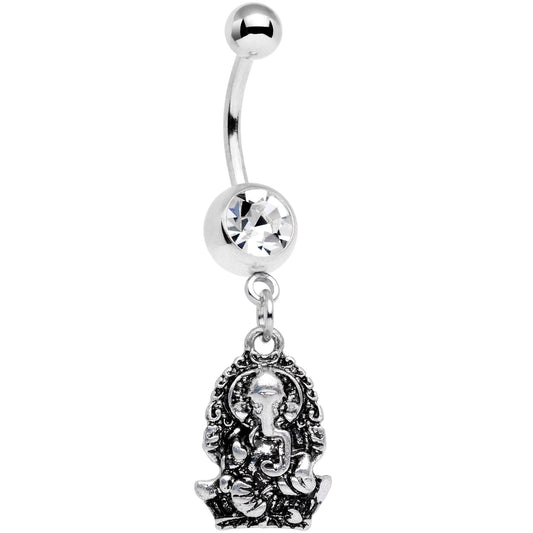 Clear Gem Sacred Elephant Dangle Belly Ring