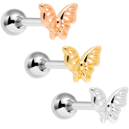 16 Gauge 1/4 Blush Butterfly Cartilage Tragus Earring Set of 3