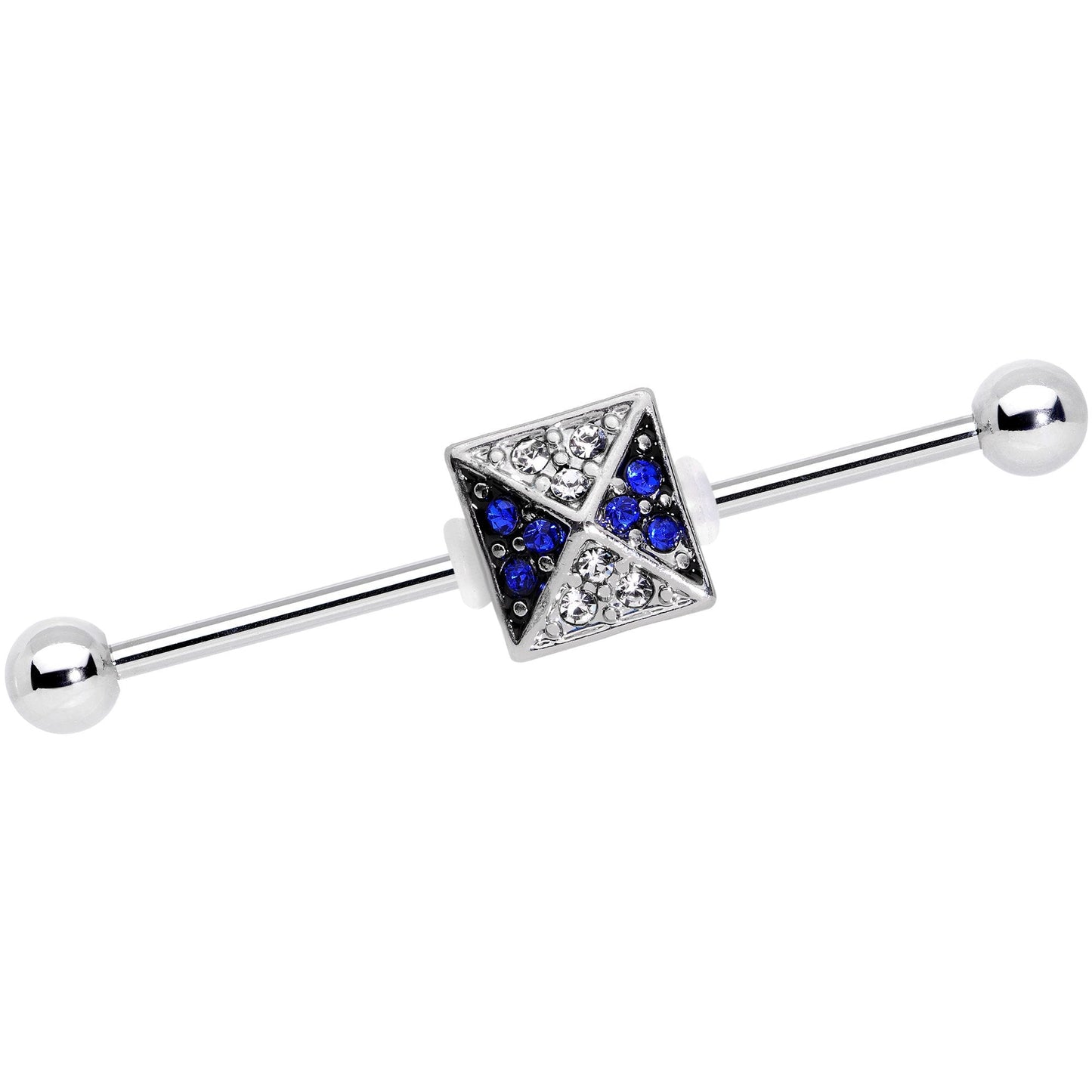 14 Gauge Blue Gem Square Charm Straight Industrial Barbell 38mm