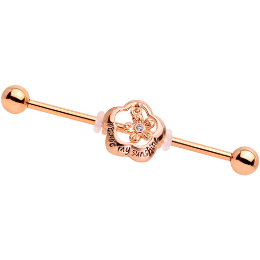 Clear Gem Sunshine Rose Gold Anodized Straight Industrial Barbell 38mm