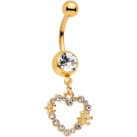 14 Gauge 7/16 Clear Gem Gold Tone Heart Dangle Belly Ring