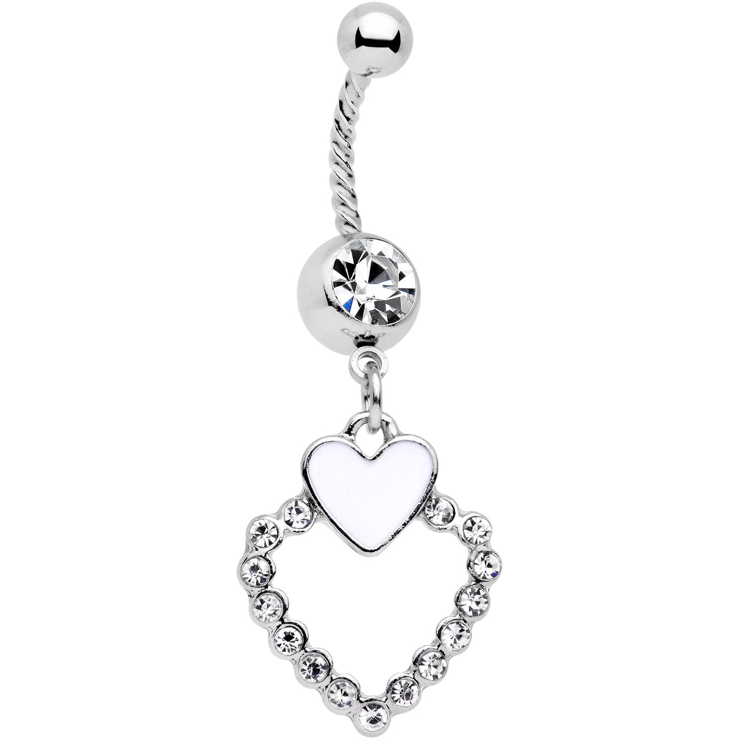 Clear Gem White Heart Romance Twisted Dangle Belly Ring