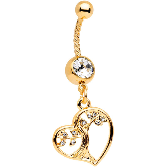 Clear Gem Gold Tone Tree of Love Twisted Dangle Belly Ring