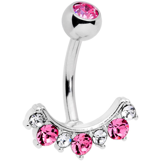 Pink Clear CZ Gem Wave Of Glamour Belly Ring